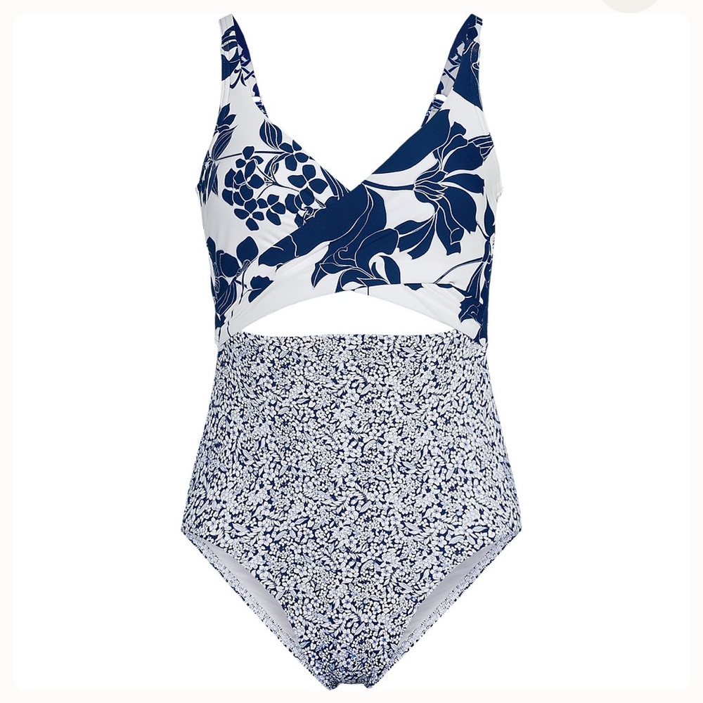 Lands end Monokini high leg Floral and High-Waisted Swimsuit - Picture 4 of 6